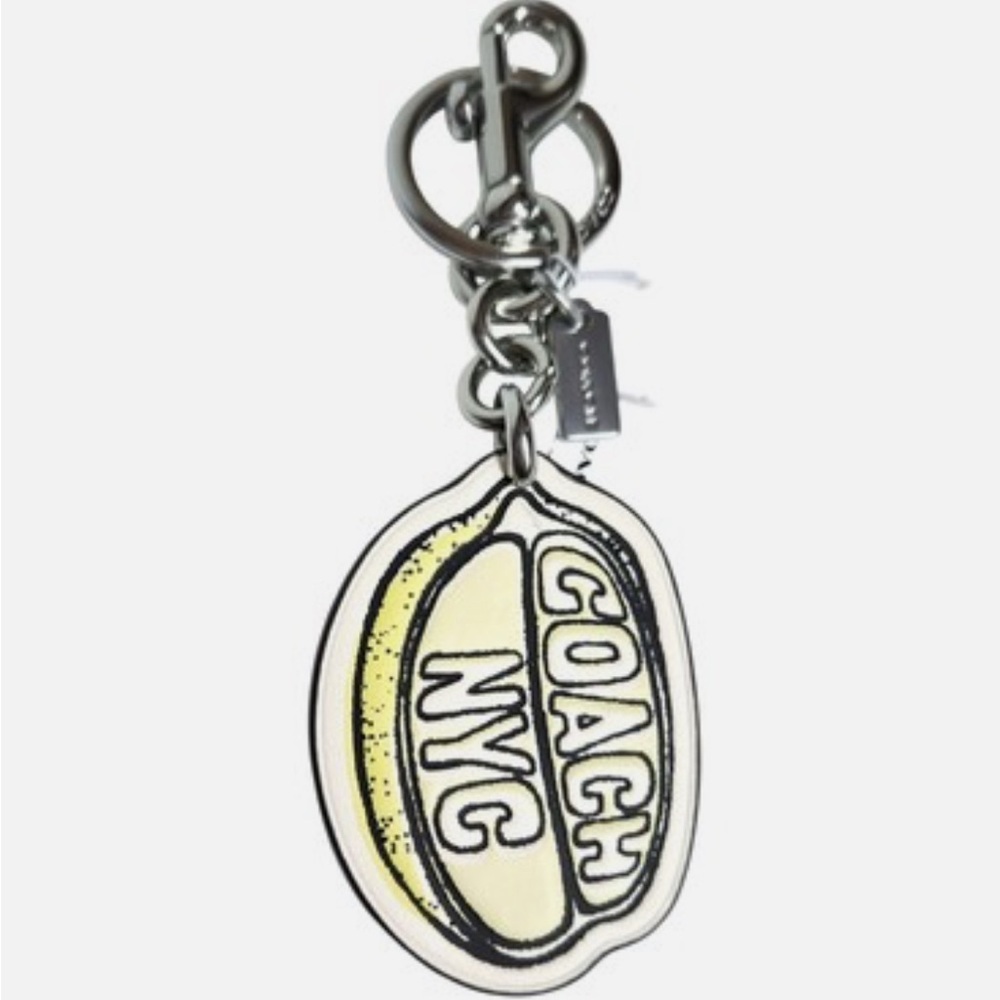 Coach Lemon Bag Charm Keychain Silver Garden Glade Multi Yellow Leather